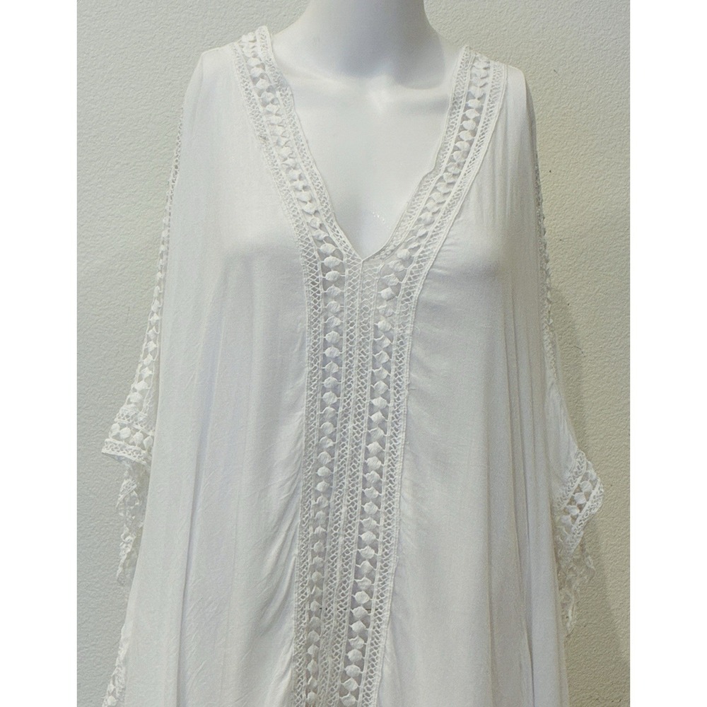 Tommy Bahama Lace Trim Tunic Caftan Swim‎ Cover Up White XS Beach Resort Coastal - Picture 4 of 11
